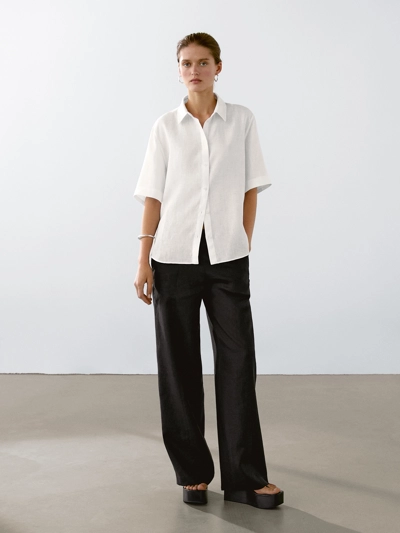 Zara Рубашка с короткими рукавами из 100% льна