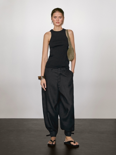 Zara Топ с завязками на шее из хлопкового микса