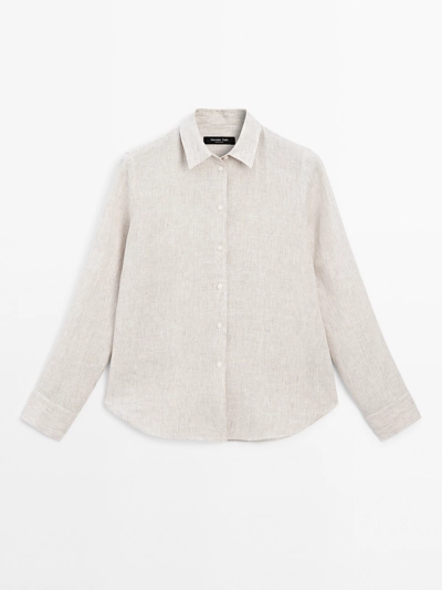 Zara Рубашка с полосками из льна