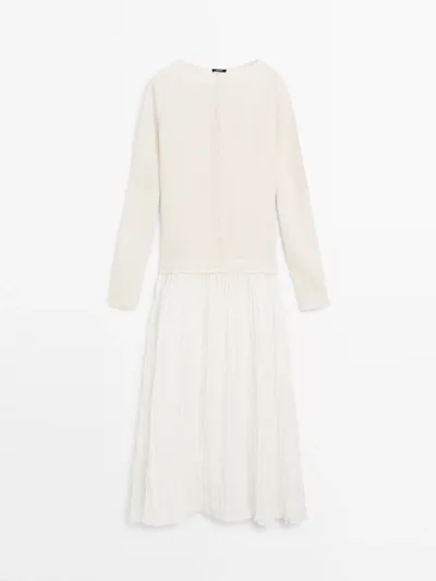 LONG CONTRAST PLEATED DRESS