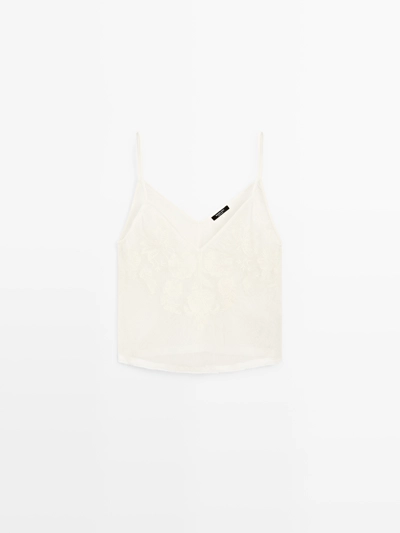 Zara Топ с короткими бретелями и деталями вышивки купить с доставкой.