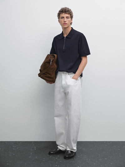 Zara Поло с коротким рукавом и воротником-стойкой на молнии из хлопкового трикотажа