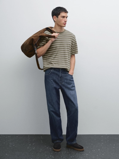 Zara Футболка из полотна смесовой льняной и хлопчатобумажной ткани в полоску