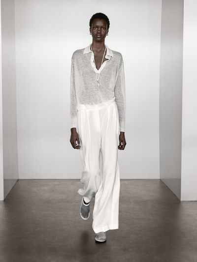 Zara Джемпер из смесового льна полупрозрачный вязаный