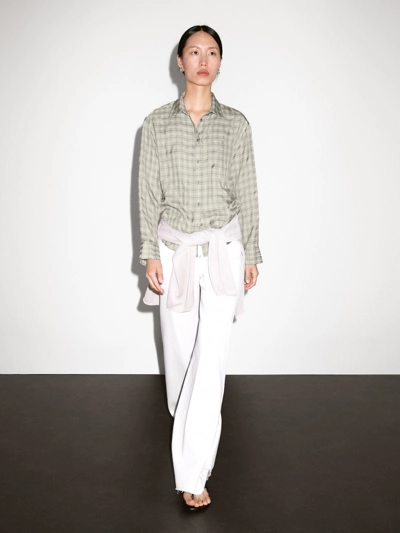 Zara Рубашка из шелковистой ткани 100% купро в клетку