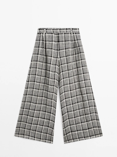 Zara 100% льняные клетчатые палаццо-брюки