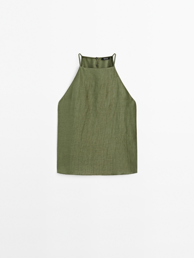 Zara Топ с открытыми плечами из льняной смеси