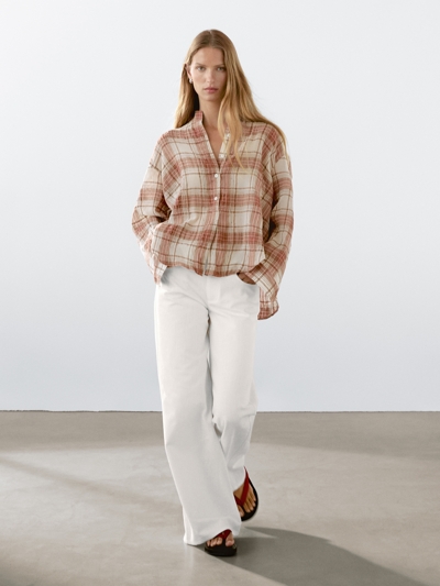 Zara Рубашка в клетку с застежкой на стойке