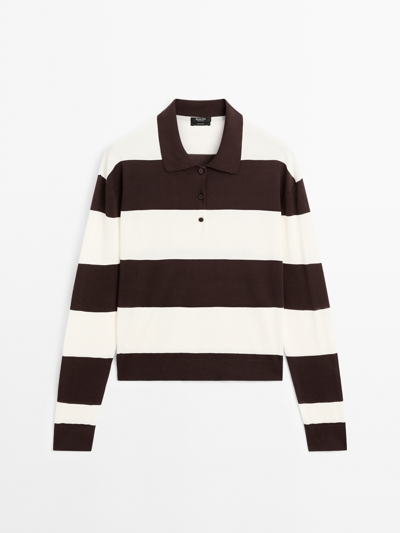 Zara Вязанный свитер в полоску с поло воротником