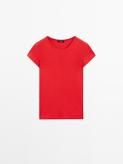 Zara Футболка из хлопково-шерстяной смеси с коротким рукавом