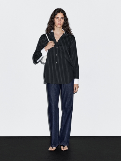 Zara Рубашка в полоску с контрастной деталью