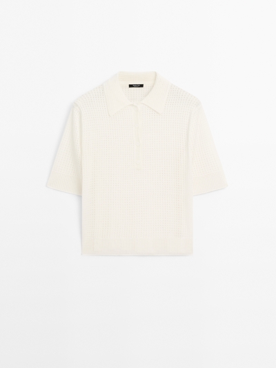 Zara Свитер с поло-воротником и ажурной вязкой