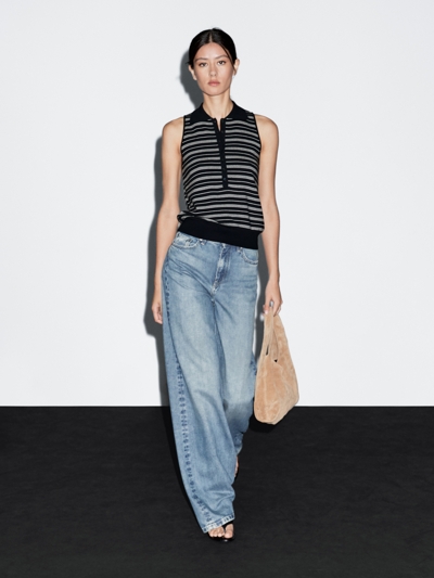 Zara Поло с деталями полосок из 100% хлопка