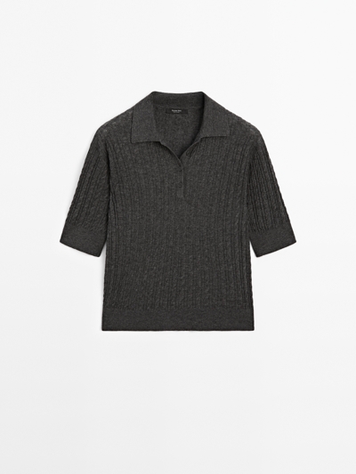 Zara Поло с плетеным вязаным воротником из шерсти