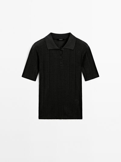 Zara Поло-футболка из 100% хлопка с ребристыми деталями