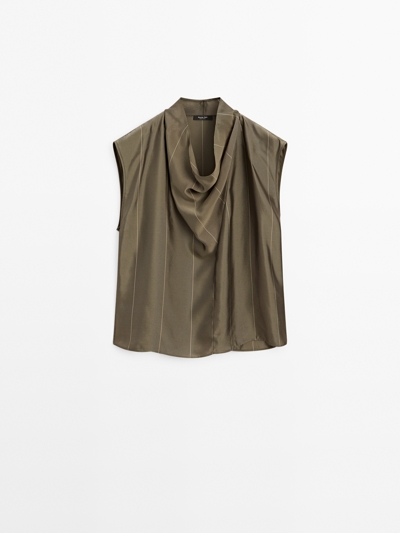 Zara Блуза с принтом полосатым и атласной отделкой