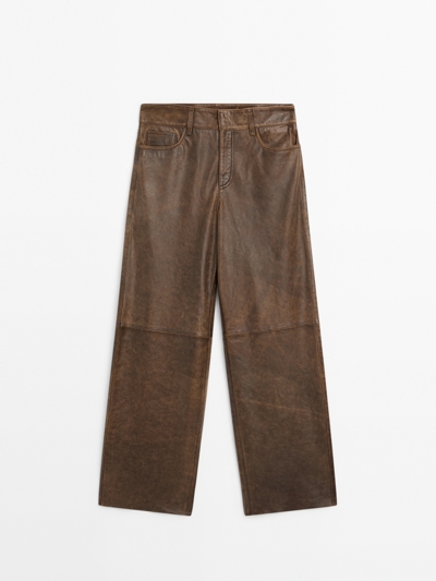 Zara Штаны изношенные из овечьей кожи с отделкой наппа