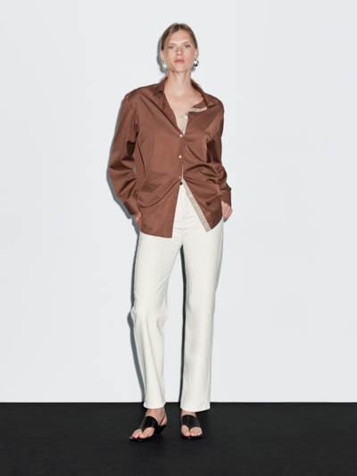 Zara Джинсы с высокой талией прямого кроя из смесового хлопка