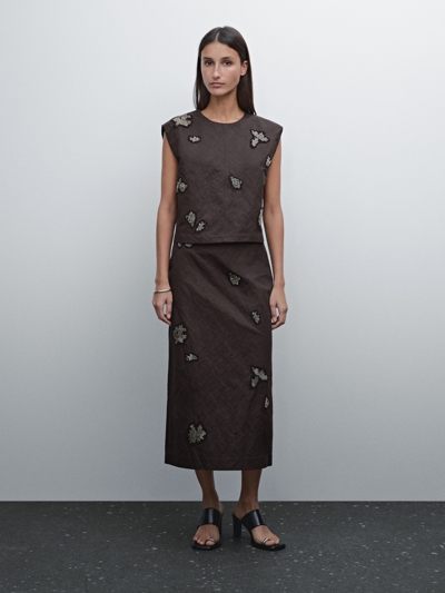 Zara Юбка-миди из хлопково-шерстяной смеси с стразами