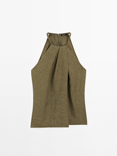 Zara Топ с перекрещивающимся галстуком из 100% льна