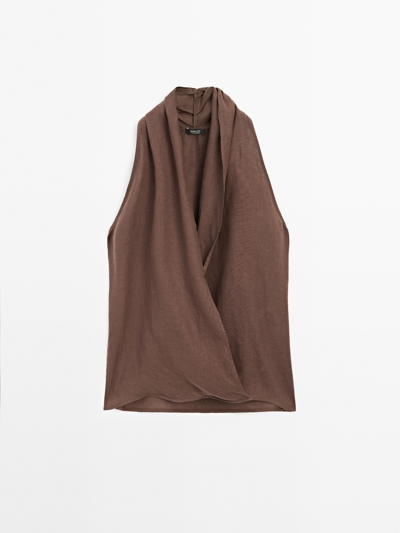 Zara Льняной топ с перекрестным галстуком на шее