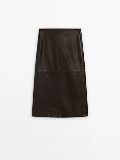STRAIGHT NAPPA LEATHER MIDI SKIRT WITH SLIT