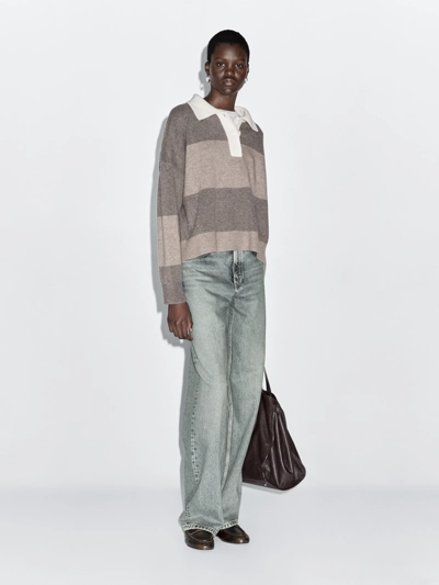 STRIPED WOOL BLEND POLO SWEATER