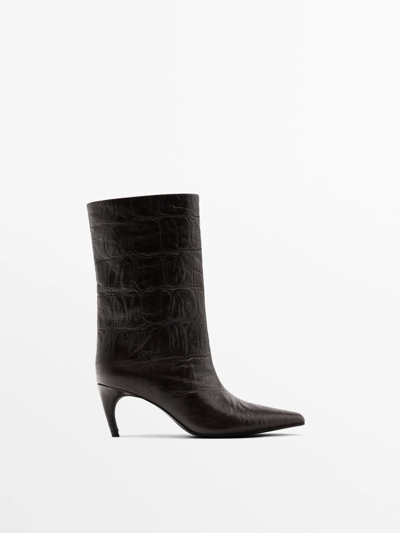 EMBOSSED LEATHER HIGH-HEEL ANKLE BOOTS