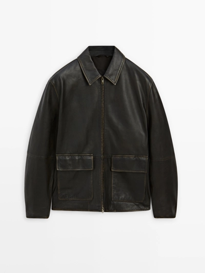 NAPPA LEATHER SHORT JACKET WITH WORN-OUT EFFECT