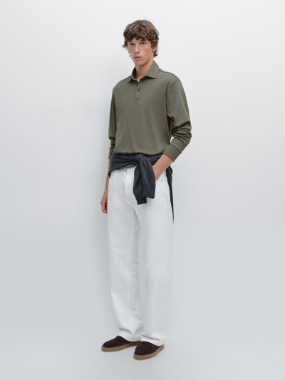 Zara Поло с длинным рукавом и контрастным воротником