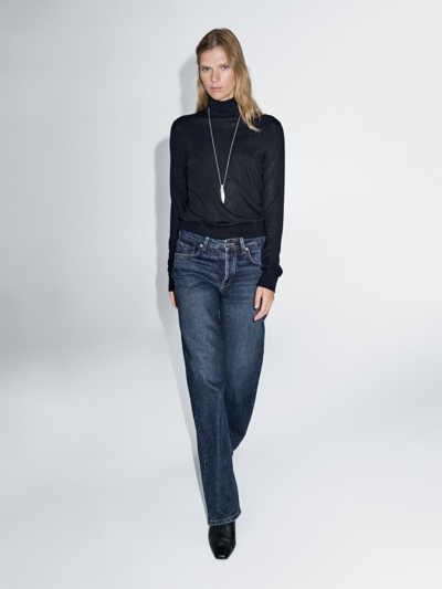 Zara Свитер с высоким воротником из шерстяно-хлопковой смеси