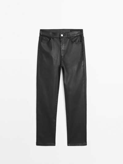 Zara Брюки прямого кроя с высокой посадкой и вощеной отделкой