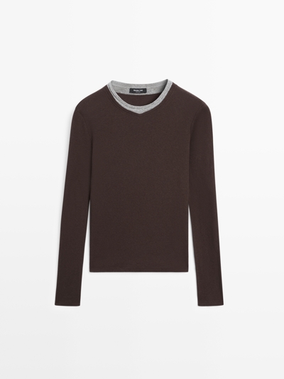 Zara Футболка из хлопково-вискозного трикотажа с двойным воротничком