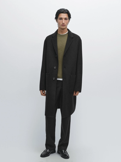 LONG WOOL BLEND COAT WITH LAPEL COLLAR