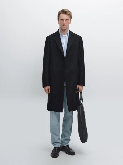 100% WOOL LONG COAT WITH LAPEL COLLAR