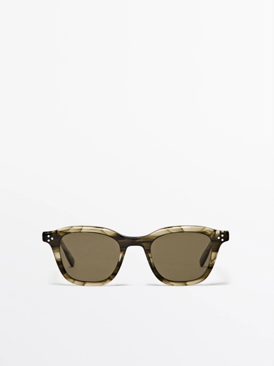 RECTANGULAR TORTOISESHELL-EFFECT SUNGLASSES