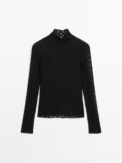 Zara Топ с длинным рукавом и кружевом