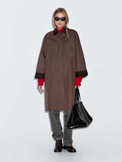 Zara Длинная парка с вощеным покрытием и деталями из бархата