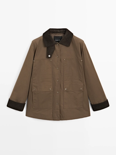 WAXED PARKA WITH CORDUROY DETAIL