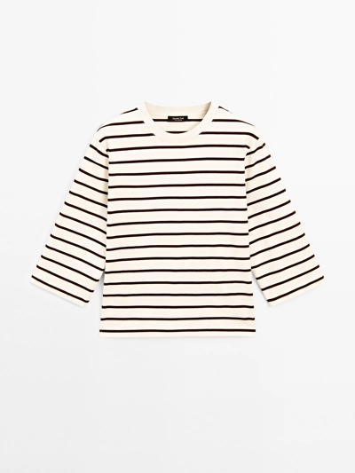 STRIPED T-SHIRT WITH ELBOW-LENGTH SLEEVES