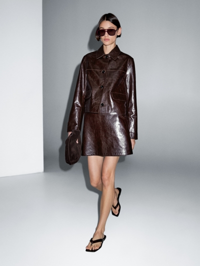 Zara Укороченная куртка из натуральной кожи нубука