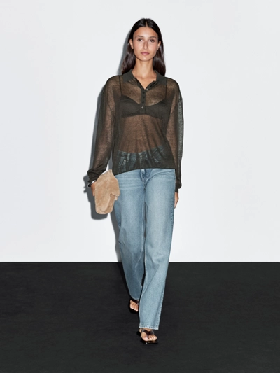 LINEN BLEND SEMI-SHEER KNIT SWEATER