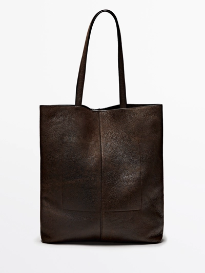 SUEDE LEATHER TOTE BAG WITH CRACKLED FINISH