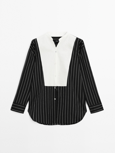 Zara Рубашка с полосатой грудью из смесовой хлопковой ткани