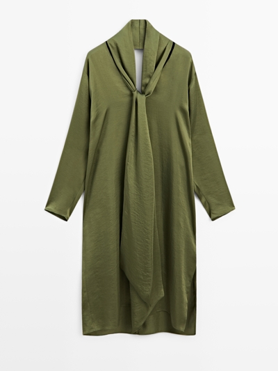 Zara Длинная блузка с глубоким вырезом и завязкой - STUDIO