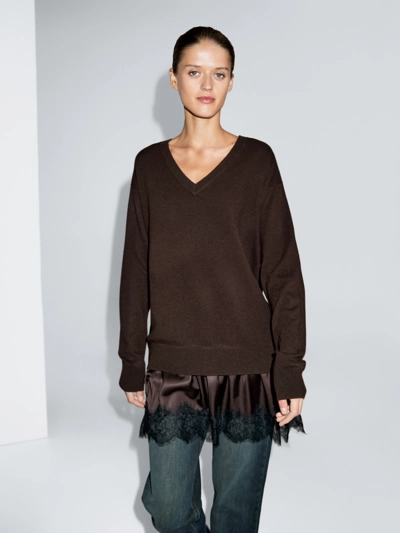 LONG KNIT SWEATER WITH CONTRAST LACE