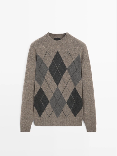 100% WOOL ARGYLE KNIT SWEATER