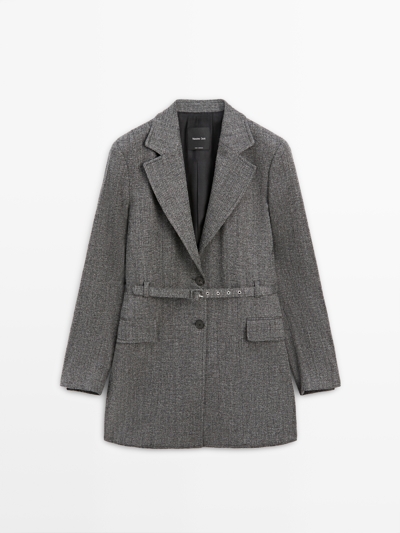 Zara Пиджак в мелкую клетку с поясом