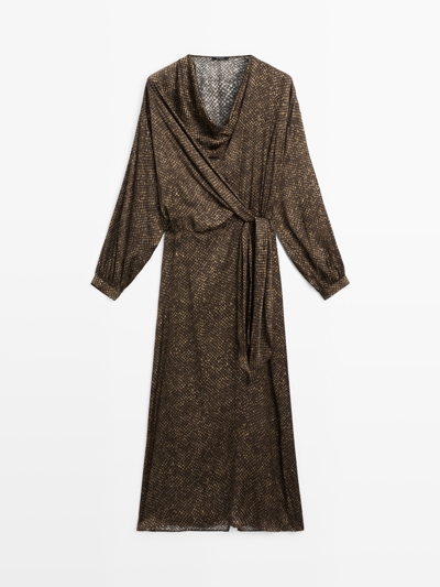 Zara Длинное платье с принтом и деталью узла