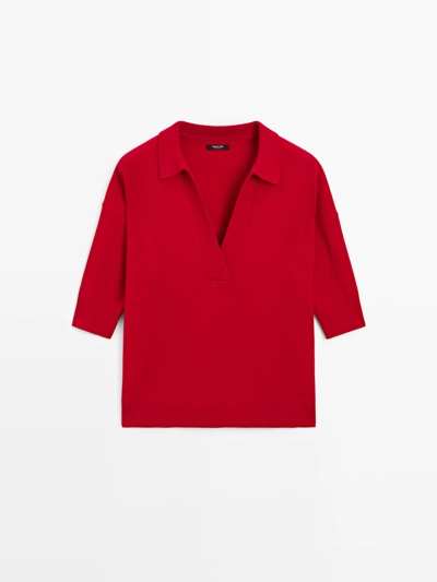 WOOL BLEND KNIT V-NECK POLO SHIRT